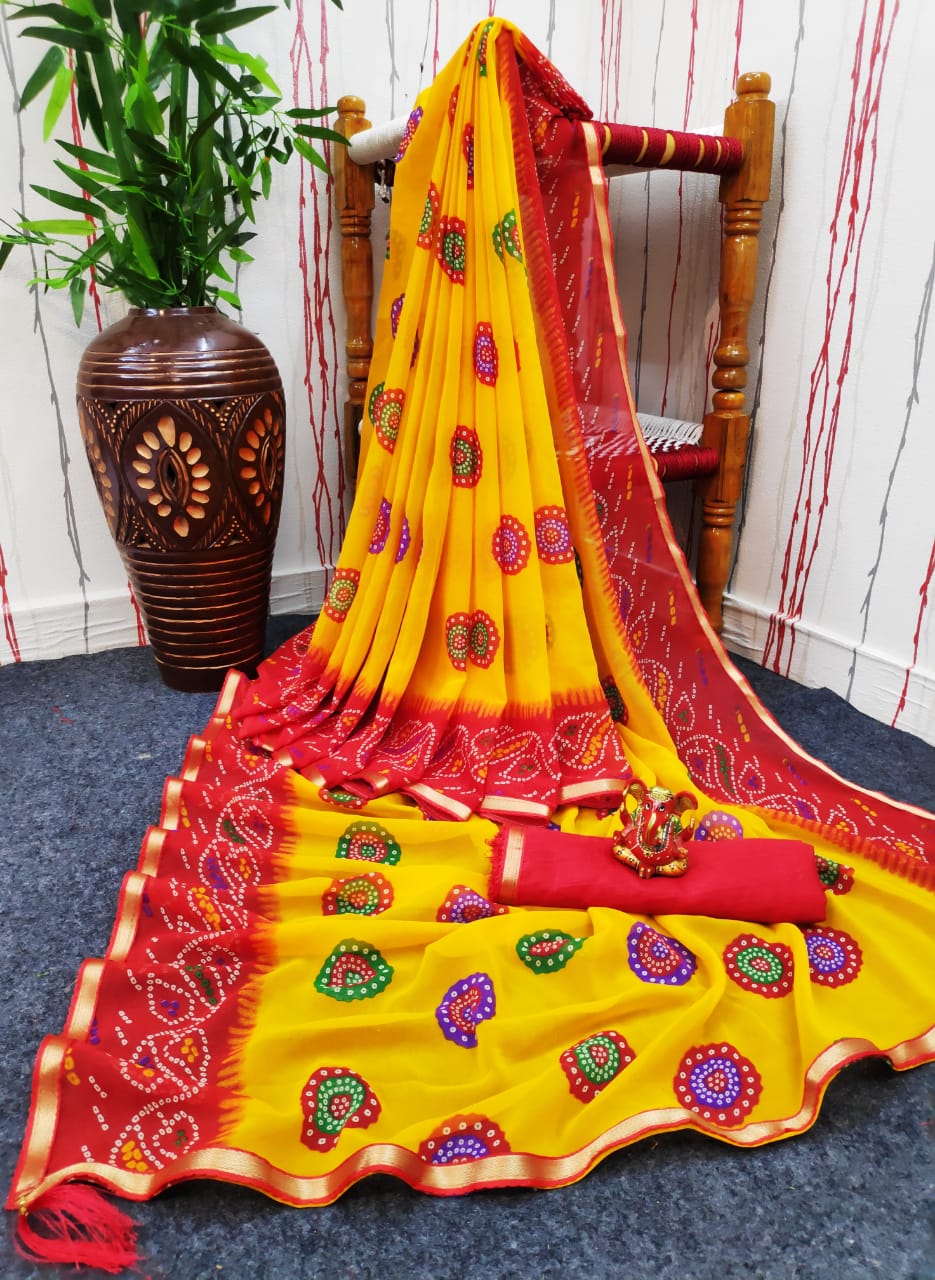 Shree 68 Casual Wear Printed Bandhani Georgette Designer Saree Collection